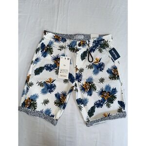 DENIM & FLOWER Ricky Singh Chino Shorts Tropical Hawaiian White Men's 29 NWT
